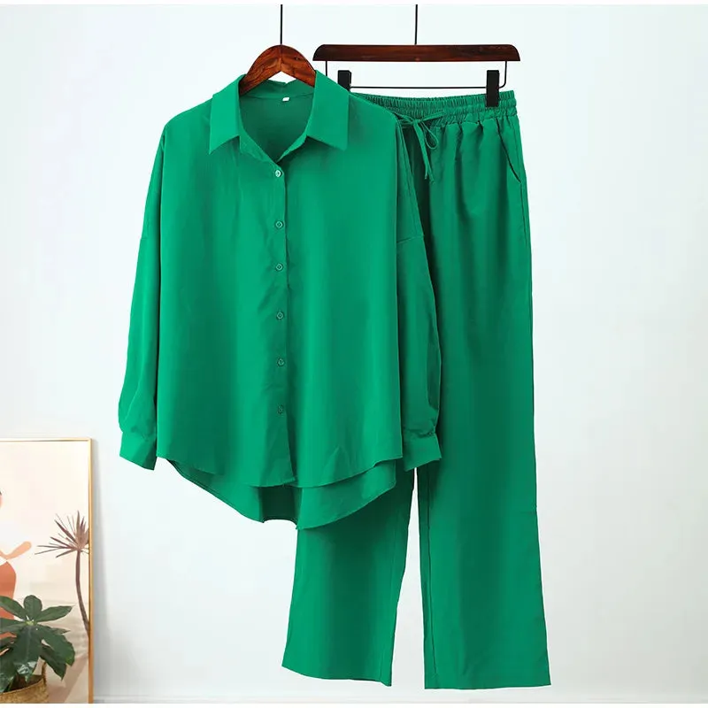 Two-Piece Set Top and Wide Leg Pants Loose Style Fall Outfits Clothes