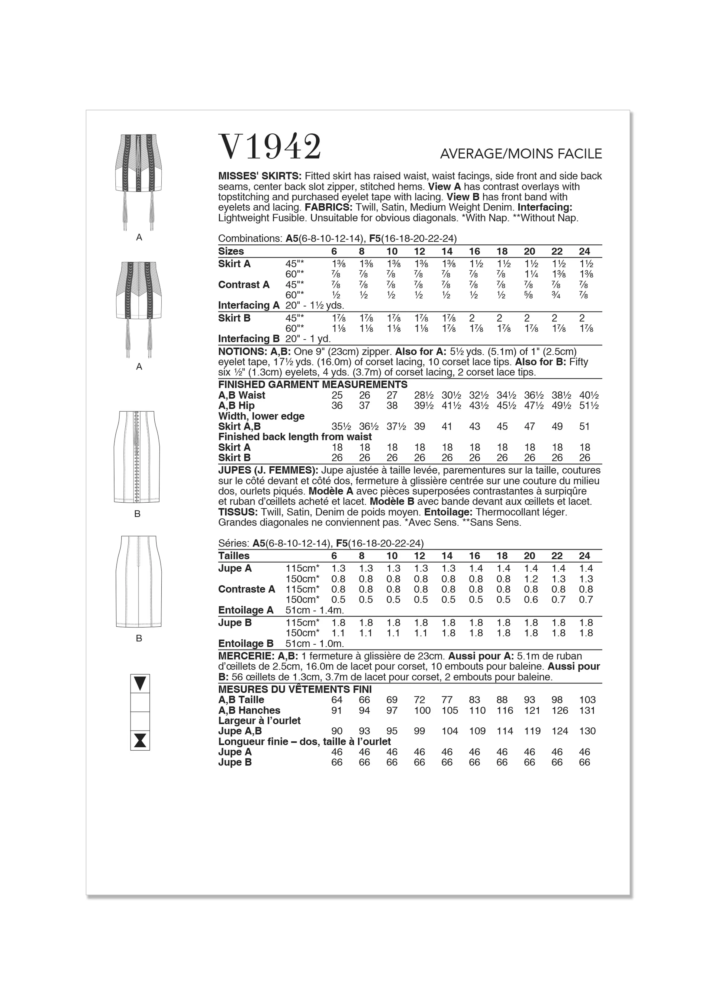 V1942 MISSES' SKIRTS