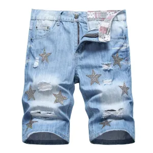 West Louis™ Crystal Patch Star & Holes Jeans Short