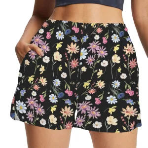 Wildflowers Painted Black Zip Pocket Shorts up to 5 XL (FWS)